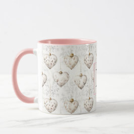 Chic White Pink Heart Ornaments Monogram Mugg