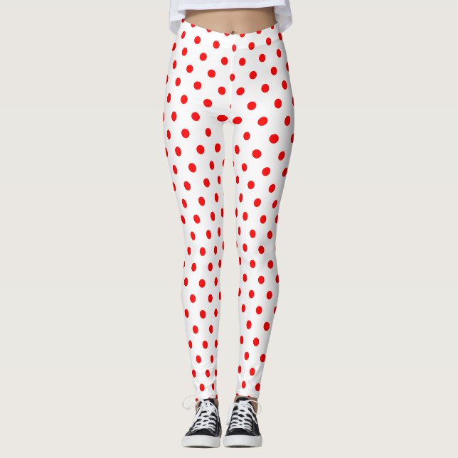 Chic White Red Polka Dot Mönster Leggings (Framsida)
