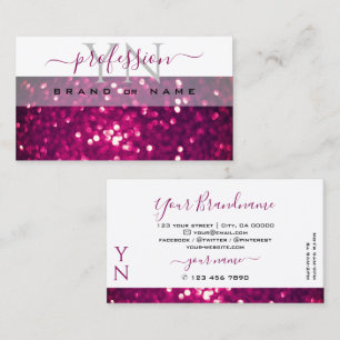 Chic White Rosa Lila Sparkling Glitter Monogram Visitkort