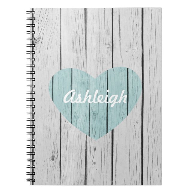 Chic White Rustic Faux Wood Heart Anteckningsbok (Framsidan)