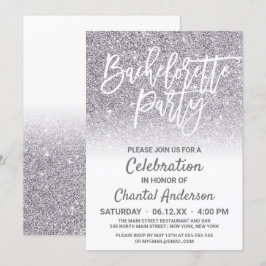 Chic White Silver Faux Glitter Ombre Bachelorette Inbjudningar