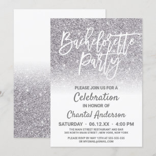 Chic White Silver Faux Glitter Ombre Bachelorette Inbjudningar