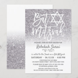 Chic White Silver Faux Glitter Ombre Bat mitzvah Inbjudningar