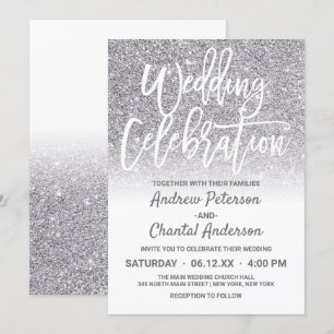 Chic White Silver Faux Glitter Ombre Bröllop Inbjudningar