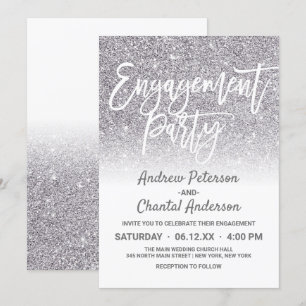 Chic White Silver Faux Glitter Ombre Förlovning Inbjudningar