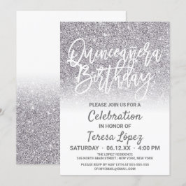 Chic White Silver Faux Glitter Ombre Quinceañera Inbjudningar