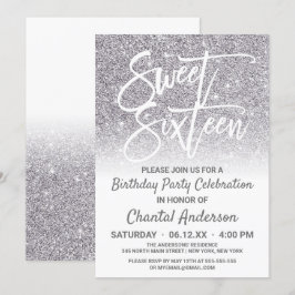 Chic White Silver Faux Glitter Ombre Sweet sixteen Inbjudningar