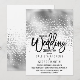 Chic White Silver Foil Confetti Ombre Bröllop Inbjudningar