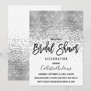 Chic White Silver Glitter Konfetti Möhippa Inbjudningar