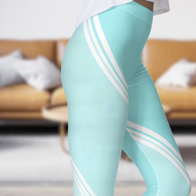 Chic White Snö under Eggshell Blue Banded Print Leggings (Chic White Snow under Eggshell Blue Banded Print Leggings)