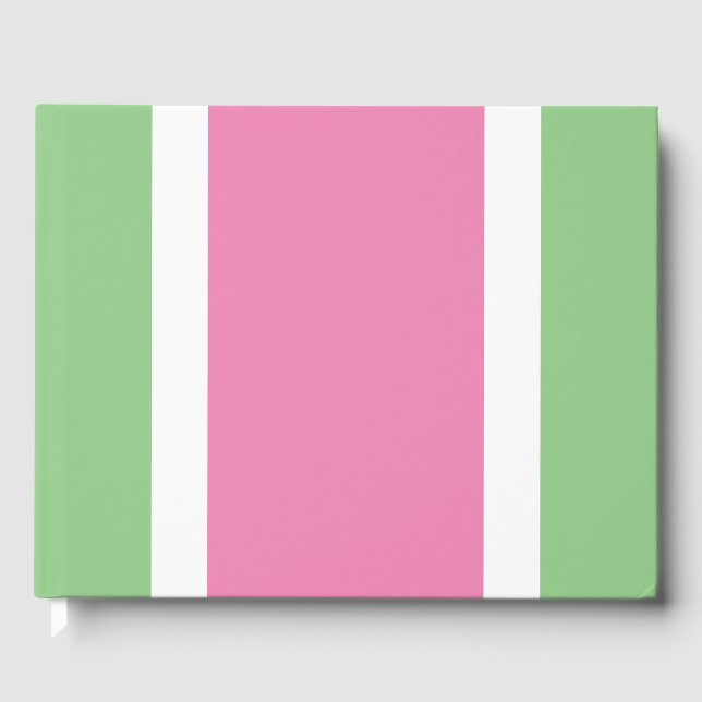 Chic Wide Rosa White Tävla Rand på Ljust grönt Gästböcker (Framsida)