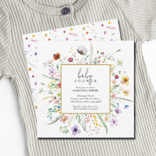 Chic Wildblomma Baby Shower Inbjudningar