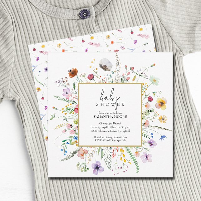 Chic Wildblomma Baby Shower Inbjudningar (Chic Wildflower Baby Shower Square Invitations (see our description for note on postage))