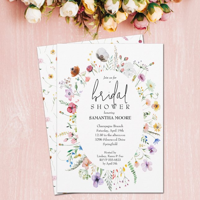 Chic Wildblomma Möhippa Inbjudningar (Wildflower bridal shower invitations - order INSTANT DOWNLOAD and/or PRINTED)