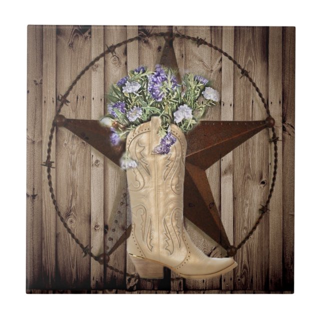 Chic Wildblomma Texas Star Western land cowgirl Kakelplatta (Framsidan)