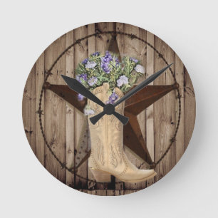 Chic Wildblomma Texas Star Western land cowgirl Rund Klocka