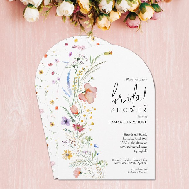 Chic Wildblommes Möhippa Arch Inbjudningar (Chic wildflower bridal shower arch top invitations - PRINTED and/or INSTANT DOWNLOAD)