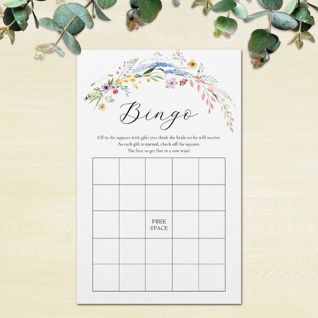 Chic Wildblommor Möhippa Bingo Game (Chic Wildflowers Bridal Shower Bingo Game Cards on light weight paper)
