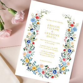 Chic Wildblomskondens Guld-skript Garden Wedding Inbjudningar