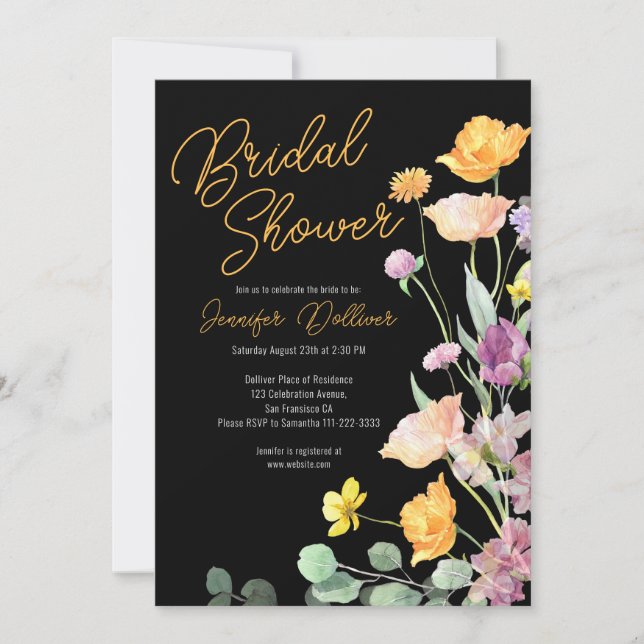 Chic Wildblomskript Inbjudningskort för möhippan (Framsida)