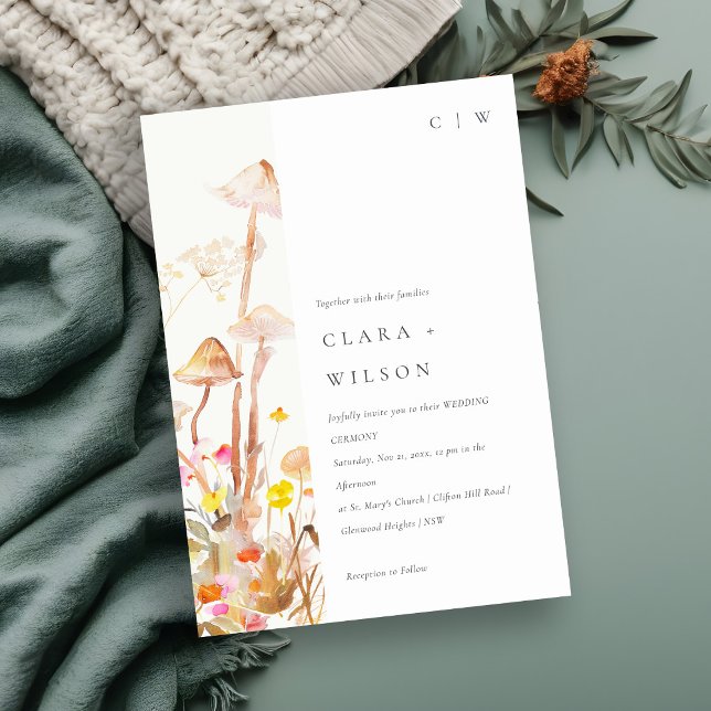 Chic Wildblomsvamp Hösthösten Botaniskt bröllop Inbjudningar (Skapare uppladdad)