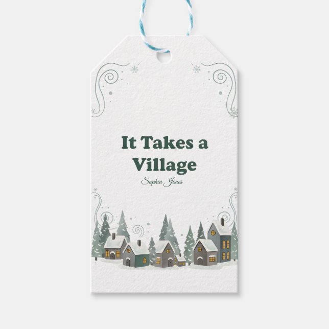 Chic Winter "It Takes a Village" Baby Shower Presentetikett (Framsidan)