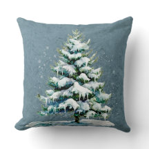Chic Winter Watercolor Snowy Spruce Träd Monogram