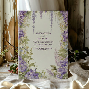 Chic Wisteria Lilac Blommigt utandning Unik Bröllo Inbjudningar