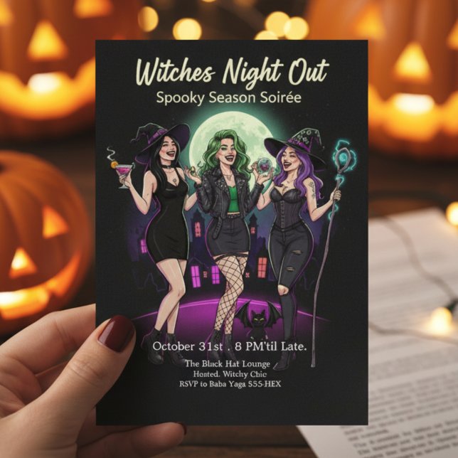 Chic Witches Natt Vuxen Halloween fest Inbjudningar (Skapare uppladdad)