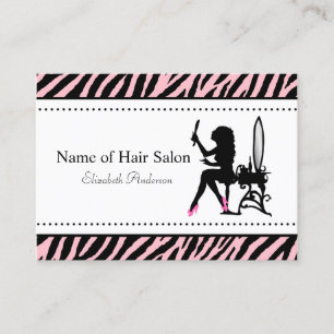 Chic Woman Rosa och svart Zebra Hair Salon Visitkort