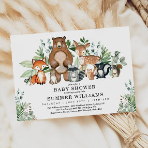 Chic Woodland Animals Forest Neutralt Baby Shower Inbjudningar