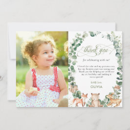 Chic Woodland Animals Greenery 1st Birthday Photo  Tack Kort