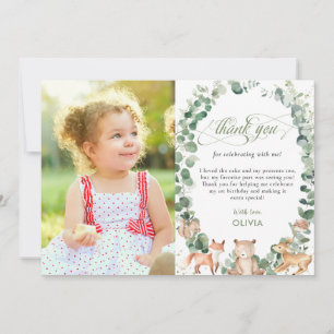 Chic Woodland Animals Greenery 1st Birthday Photo Tack Kort
