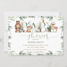 Chic Woodland Animals Greenery Baby Shower Neutral Inbjudningar
