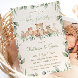 Chic Woodland Animals Greenery Baby Shower Neutral Inbjudningar