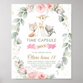 Chic Woodland Animals Greenery Blommigt Time Capsu Poster