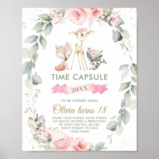 Chic Woodland Animals Greenery Blommigt Time Capsu Poster (Framsidan)