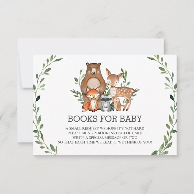 Chic Woodland Animals Greenery Bokar för Baby Card Inbjudningar (Framsida)