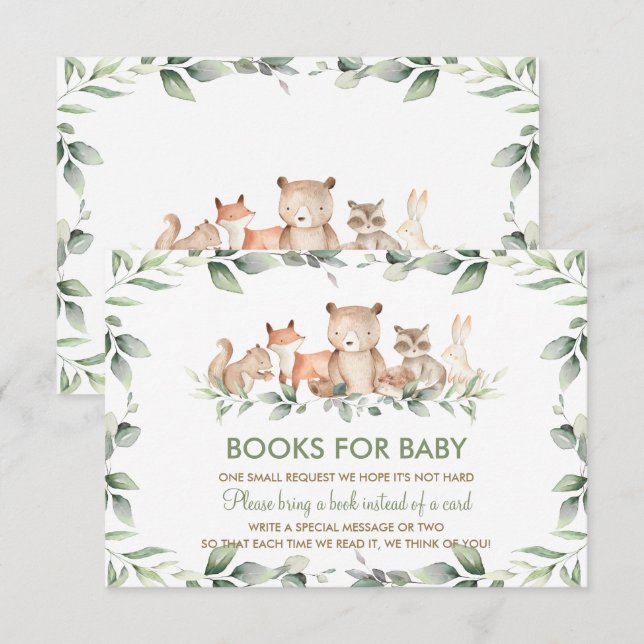 Chic Woodland Animals Greenery Bokar för Baby Card Inbjudningar (Fram/baksida)