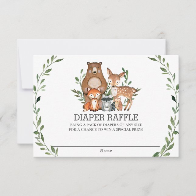 Chic Woodland Animals Greenery Diaper Raffle Card Inbjudningar (Framsida)