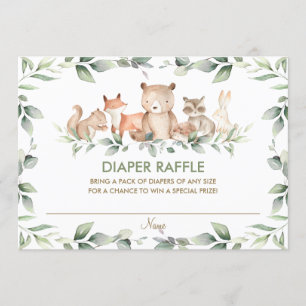 Chic Woodland Animals Greenery Diaper Raffle Card Inbjudningar