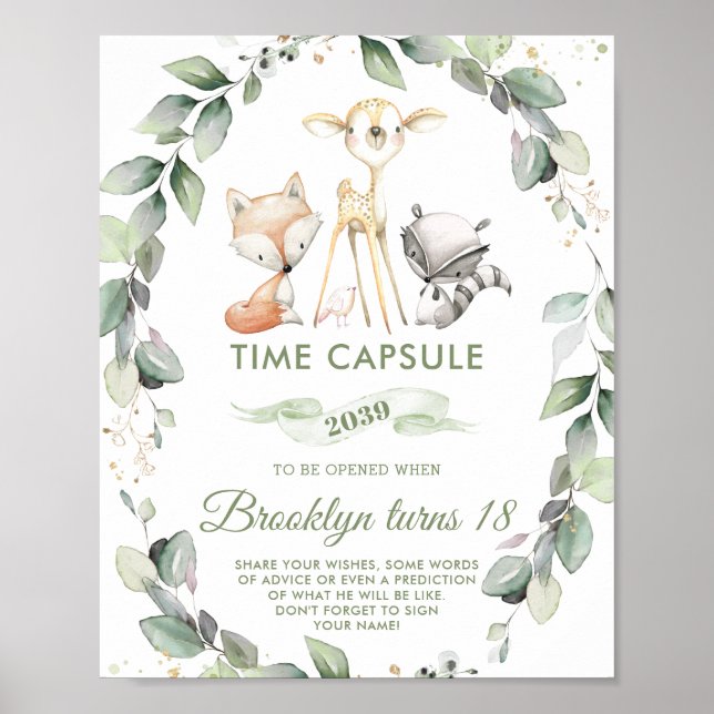 Chic Woodland Animals Greenery Time Capsule Poster (Framsidan)