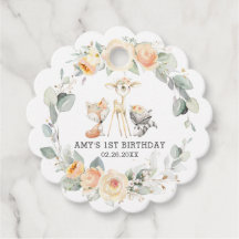 Chic Woodland Animals Gult Blommigt 1:a födelsedag