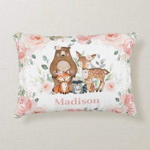 Chic Woodland Animals Pastel  Blommigt Guld Prydnadskudde