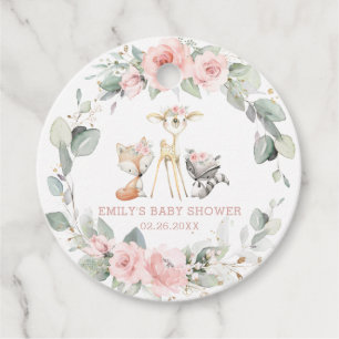 Chic Woodland Animals Rosa Blommigt Baby Tack Gåvor Etiketter