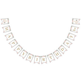 Chic Woodland Animals  Rosa Blommigt Birthday Vimplar