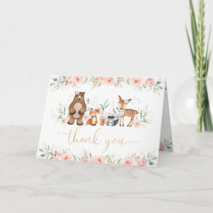 Chic Woodland Animals Soft  Rosa Blommigt Tack Kort