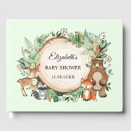 Chic Woodland Forest Animals Greenery Baby Shower Gästböcker
