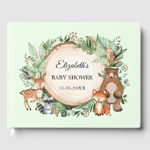 Chic Woodland Forest Animals Greenery Baby Shower Gästböcker
