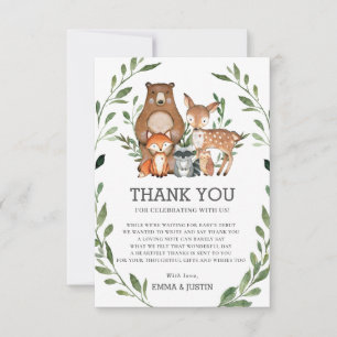 Chic Woodland Forest Animals Greenery Baby Shower Tack Kort